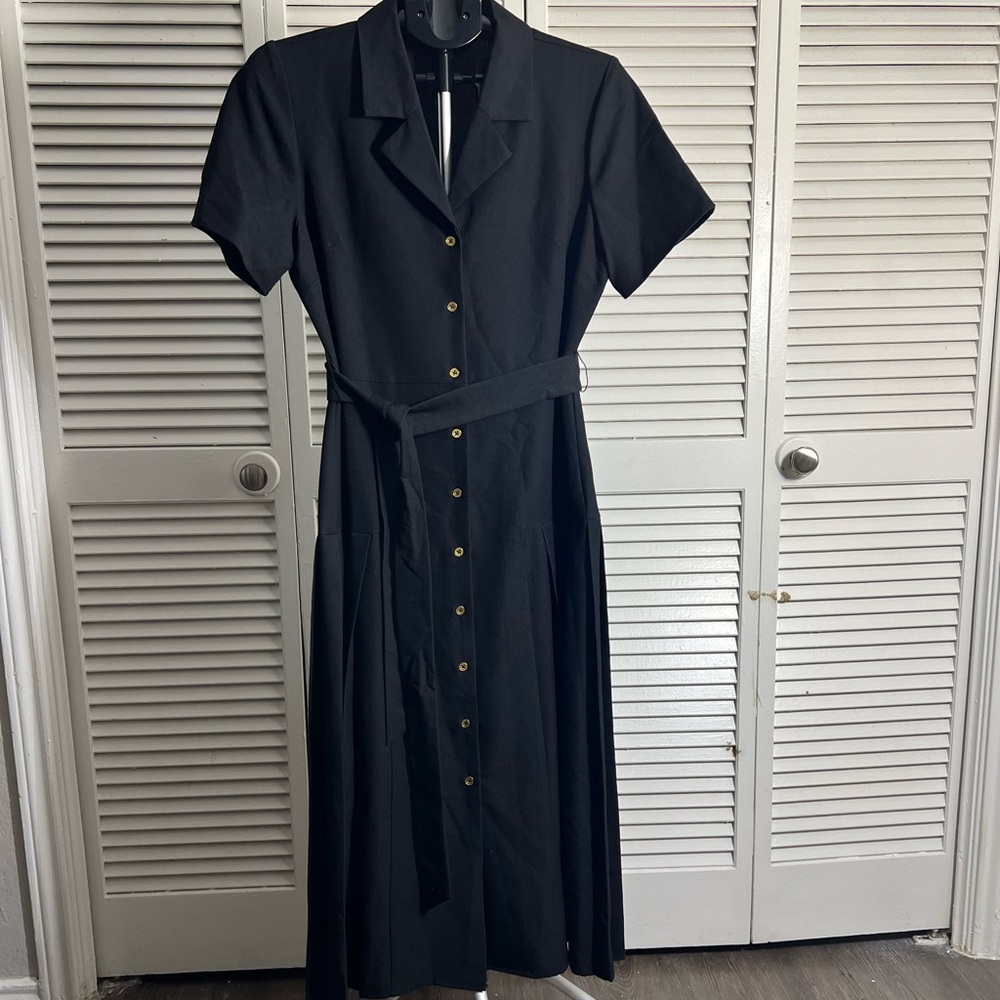 Nanette Lepore Black Midi Dress with Gold Buttons